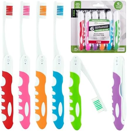 Portable Travel Toothbrush Kit - Built-in Cover, Folding, Collapsible for Hiking, Camping, Traveling - 6 Pack Firm Multicolor by LINGITO