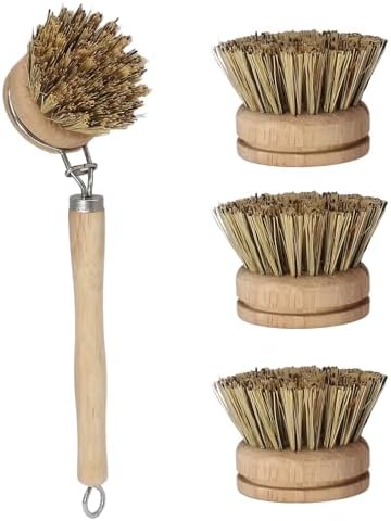 5 Pc Wood Dish Brush, 4 Palm Heads with 1 Handle - Image 7