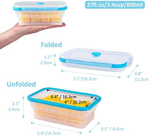 Collapsible Food Storage Containers with Airtight Lid & Vent, 27oz, Kitchen Stacking Silicone Collapsible Meal Prep Container Set for Leftover, Microwave Freezer Dishwasher Safe, Translucent, Set of 4 - Image 5