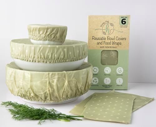 Beeswax Wraps for Food – 6 Pack Reusable Bees Wax Wraps & Beeswax Bowl Covers | Easy to Clean Sustainable Food Storage, Earth Friendly Wraps for Sourdough Bowl Covers, Plastic Free Alternative by Unknown