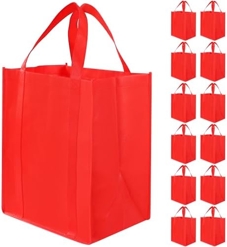 12 Pack Heavy Duty Reusable Grocery Bags - Large Shopping Totes Reinforced Handles, Holds 40 lbs, Foldable and Washable (Red) by Unknown