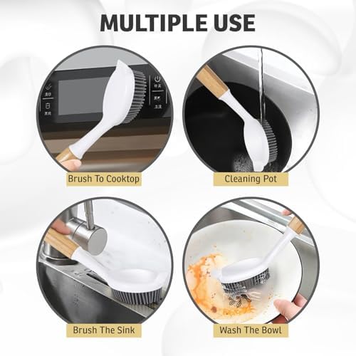 Bamboo Dish Brush with Handle – Kitchen Dish Brush with Nylon Bristles - Image 5