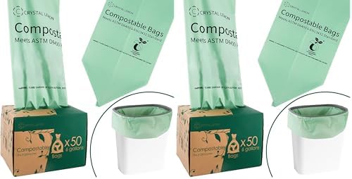 C Crystal Lemon 50 Count Biodegradable Kitchen Food Waste Bags - 6 Gallon Scraps Bags - Heavy Duty Compostable Waste Bags for Kitchen - Unscented Trash Bags 6 Gallon for Yard, Food (Pack of 2) by CrystalLemon
