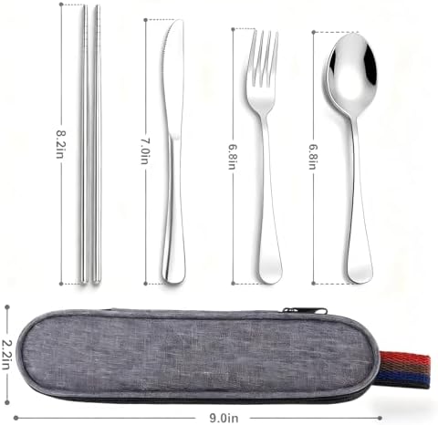 5 Piece Travel Utensils Set With Case, Stainless Steel, Silver - Image 7