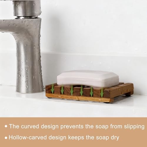 HTB 2 Pack Slotted Bar Soap Holder Teak Wood for Bathroom - Image 5