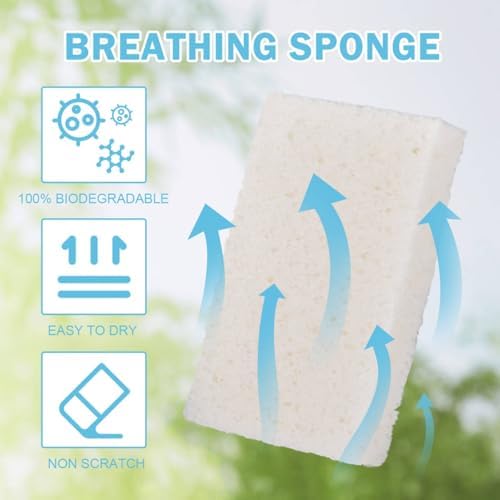 YoleShy White Sponges Kitchen 10 Pack Natural Compressed Cellulose Sponges for Dishes Non Scratch for Household Cookware Bathroom Cars Soft Super Absorbent Reusable - Image 4