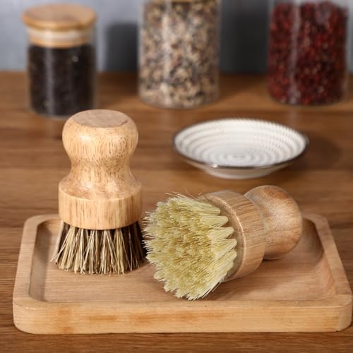 Nuenen 6 Packs Bamboo Dish Scrub Brush, Sisal and Coconut Palm - Image 2