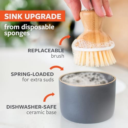 Full Circle Bubbly Palm Brush & Ceramic Soap Dispenser, White - Image 4
