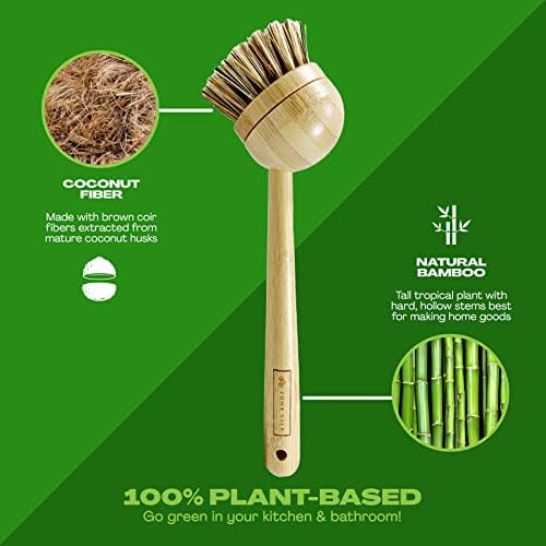 JuneLily Long Coconut Dish Brush Plant-Based Vegan for Kitchen Bathroom Cleaning Produce Washing Dishes (Long Dish Brush) - Image 3