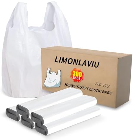 LimonLaviu Plastic Bags - 300 Pack (11.5'x 6.5" x 21') with Handles for Small Business, Restaurants, Grocery & Trash by LimonLaviu