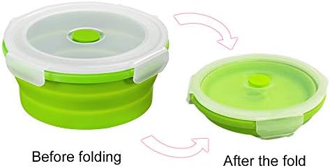 URBEST Collapsible Bowls, Silicone Food Storage Containers with Lids for Camping, Set of 4 Round Silicone Lunch Containers, Microwave and Freezer Safe (greener， 4) - Image 3