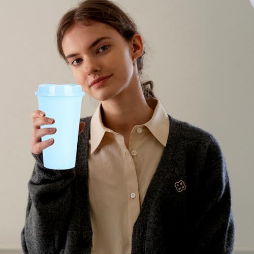 20 Pack Reusable Coffee Cups with Lids 16 oz Plastic Tumblers Travel Mug Iced Coffee Cup for Adults and Women Hot and Cold Drinks, Microwaveable(Light Blue) - Image 3