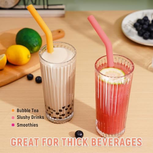 NiHome 6 PCS Extra Wide Reusable Bent Silicone Straws for Boba & Smoothies - Image 2