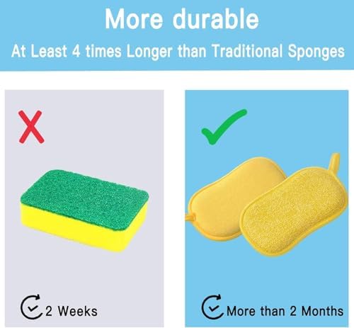 Dish Sponge Kitchen Sponges,Scrub Sponges,Double Sided Cleaning,Non Scratch,Ultra fine Fiber Wiping+Stainless Steel Wire to Remove Stubborn Stains,Durable Thickening (Large 6-Pack) - Image 5