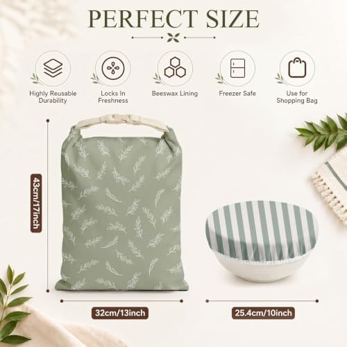 Britimes Reusable Bread Bags Set, Beeswax, XL, Zero Waste, Sage Green - Image 3