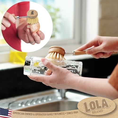 LOLA -The Original - Tampico Vegetable & Dish Brush, 72 Pack, Sustainable Wood Ergonomic Handle w/Tampico Fiber Bristles - Image 3