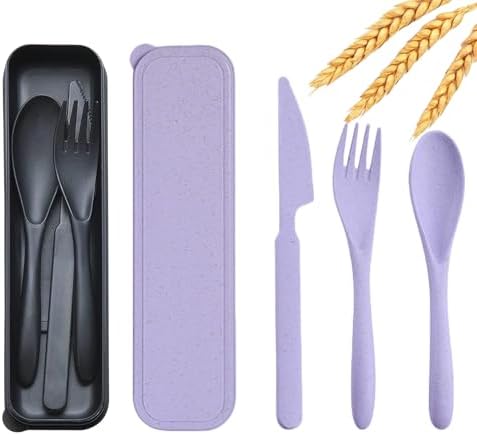 Wheat Straw Travel Utensils 2pk Knife Fork Spoon Cutlery with Storage Case by Unknown