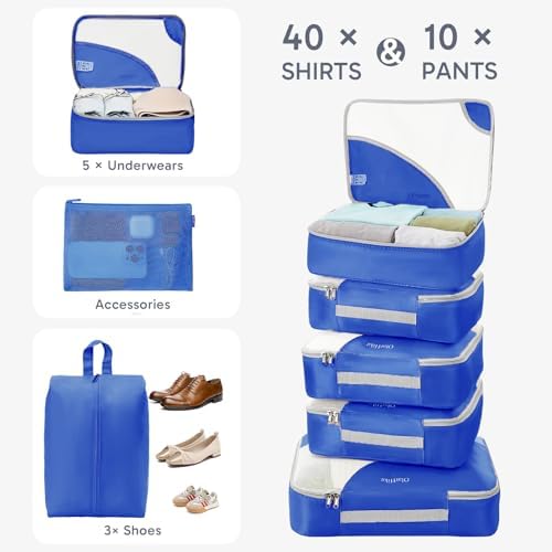OlarHike Packing Cubes for Travel,Gifts for Women Mom,Anti-Tearing Suitcase Organizer for Luggage with Shoe & Hanging Toiletry Bag,Vacation Essentials & Accessories for Cruise Ship,10 Set,Blue - Image 4
