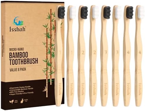 Isshah Extra Soft 20K Bristles Bamboo Toothbrush - Sensitive Gum - 8 Pack by Isshah