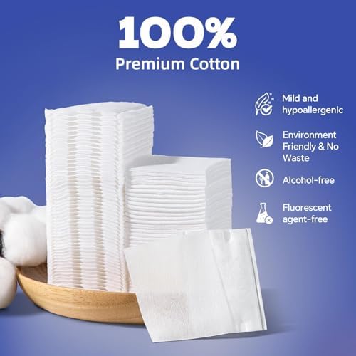 Square Cotton Pads for Face (475 Count) - 100% Pure Cotton, Soft Lint-Free Makeup Remover Pads for Facial and Eye Use, Double-Sided Design to Save Water and Hypoallergenic (75 Thick & 400 Ultra-Thin) - Image 4