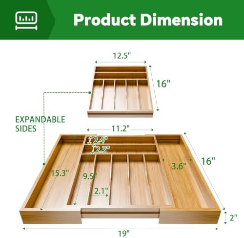 Simple Trending Expandable Bamboo Kitchen Drawer Organizer, Natural - Image 2