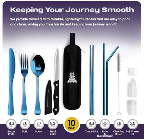 Taplord Portable Travel Silverware Set With Case, Includes 10 Pcs of Travel Utensils With Case, Stainless Steel Flatware Set For Camping, Lightweight (Blue) - Image 2