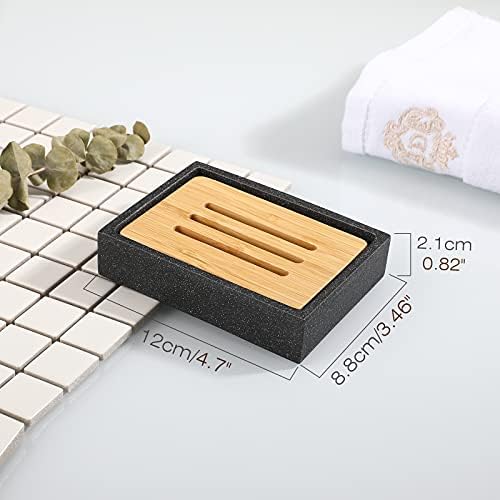 Luxspire Square Soap Dish, Bamboo Resin Drainage Holder, Black - Image 4