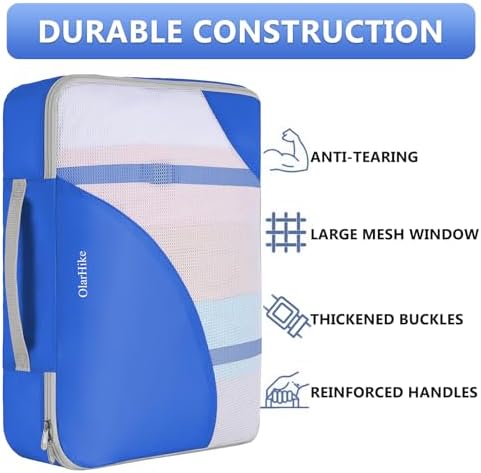 OlarHike Packing Cubes for Travel,Gifts for Women Mom,Anti-Tearing Suitcase Organizer for Luggage with Shoe & Hanging Toiletry Bag,Vacation Essentials & Accessories for Cruise Ship,8 Set,Blue - Image 5