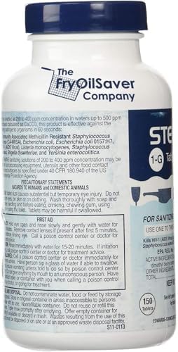 Steramine Quaternary Sanitizing Tablets (450 Count) - Commercial Sanitizer Tablets for Food-Contact Surfaces, Kitchen & Food Service - No-Rinse Dish Sanitizer Sanitabs - 150-Count/Bottle, 3-Pack - Image 6