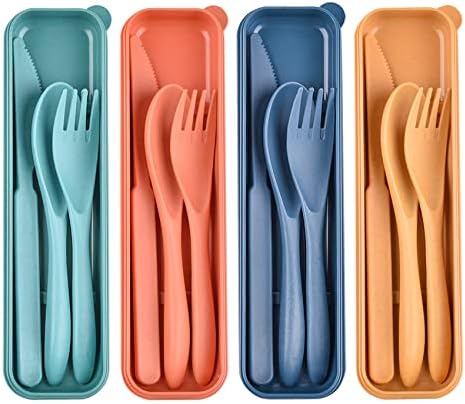 4 Sets Travel Utensils with Case, Reusable Cutlery Set for Lunch Box by Lnrkai