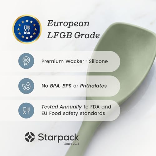 Starpack Stir and Serve Silicone Cooking Utensils Set (5-Piece, 11") - LFGB Non Toxic, 600°F Heat Resistant, BPA-Free - One-Piece Seamless, Dishwasher Safe - for Nonstick Cookware, Sage Green - Image 6