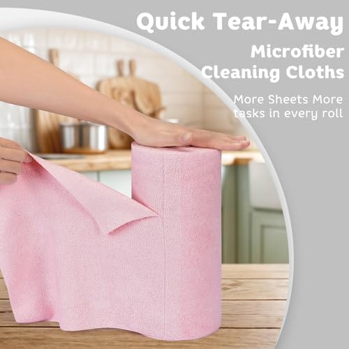 Matthew Microfiber Cleaning Cloth Roll 72Pack (12" x 12") Reusable Paper Towels&Washable Tear Away Towels,Ultra Water Absorbent Lint&Streak Free Cleaning Rags for Glass,Dishwash,Bathroom,Cars-Red - Image 2