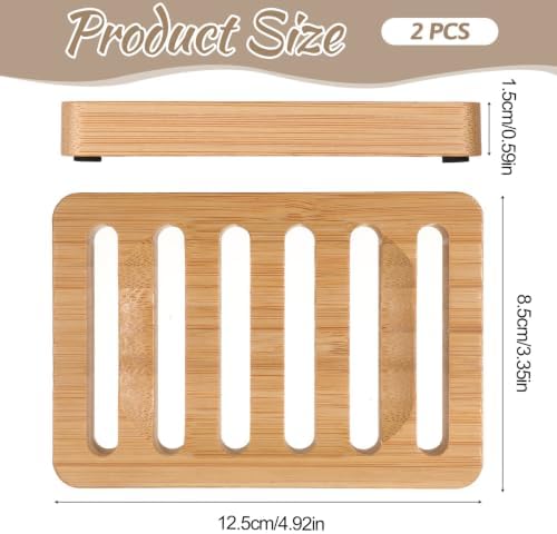 2 Pack Bamboo Soap Dish, Waterproof Self Draining Wood Soap Dish - Image 2
