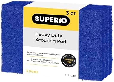 Scouring Pad Non-Scratching Scrubber Non-Scratch Cleaning Scrub Pads, Heavy Duty Scouring Pad, Reusable Kitchen Scrubbing Pad Pack of 3, Blue, By Superio by Superio