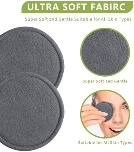Reusable Cotton Rounds, 100% Natural Bamboo Cotton Pads for Face|Reusable Makeup Remover Pads with Laundry Bag,Headband and Cotton Round Holder (Gray) - Image 4