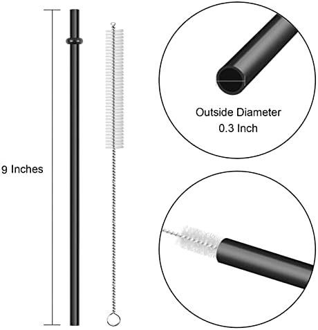15 Pieces 9 Inch Black Reusable Plastic Replacement Drinking Straws, Fit for 24 oz 32oz 40oz Mason Jars, Tumblers, BPA Free Unbreakable Drinking Straws with Cleaning Brush - Image 2
