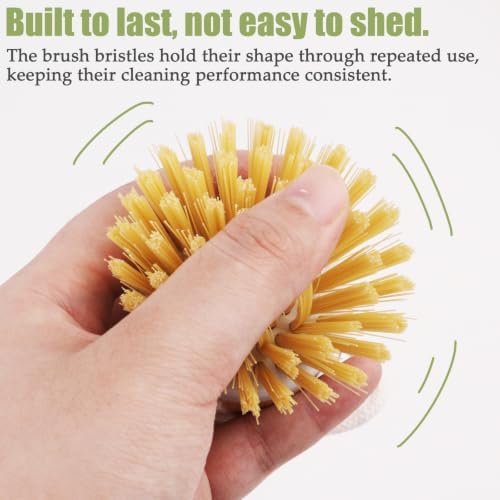 2 Pack Bamboo Handle Dish Brushes, Kitchen Scrub Brush with PET Bristles and Hanging Hole for Pots, Pans and Dishes - Image 3
