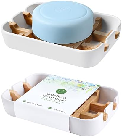 Soap Dishes for Bar Soap,2 Pack Environmentally-Friendly Bathroom Soap Dishes (Removable),2Pcs/Set Bamboo Soap Dishes Holder,Bathroom Sink Soap Dish,White by Leadiy