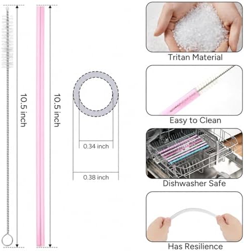 Replacement Straws Compatible with 30 oz Stanley Quencher Tumbler, 10.5 Inch Reusable Straws, Drinking Cup Accessories,Pink-6 Pack - Image 2