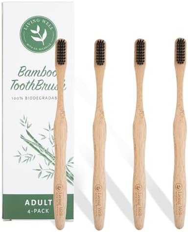 Living Well Dr. Michelle Bamboo Charcoal Toothbrush, Wood Color 4 Pack by LivingWellwithDrMichelle