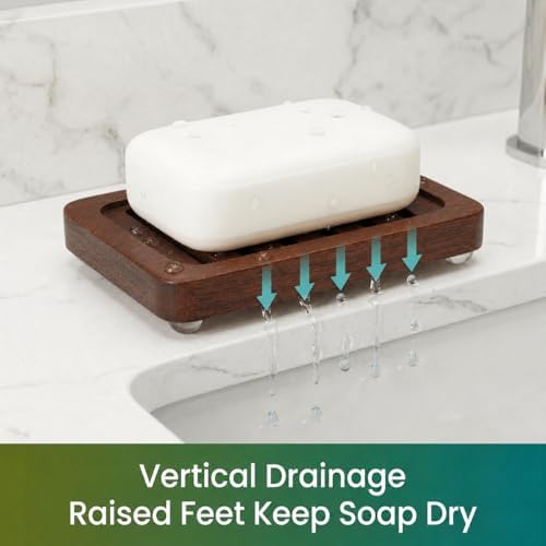 Wooden Soap Dish, Brown Bamboo Self-Draining Bathroom Tray, 2 Pack Slotted Design for Shower, Sink, Kitchen, Bathtub (Black Walnut) - Image 5