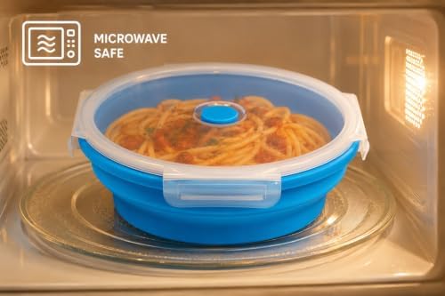 Plus 6PCS Foldable Silicone Food Storage Containers for Kitchen Storage for Leftovers Fruits and Meal Prep Dishwasher Safe Microwave Safe Ideal for Home and Travel (blue, round) - Image 3