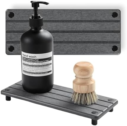 Razborci 2 Pack Fast Drying Water Absorbing Diatomite Stone Mat Tray for Kitchen & Bathroom Counter - Instant Dry Sink Caddy Organizer - Vanity Holder for Soap and Sponge – Charcoal 10" x 4" by Razborci