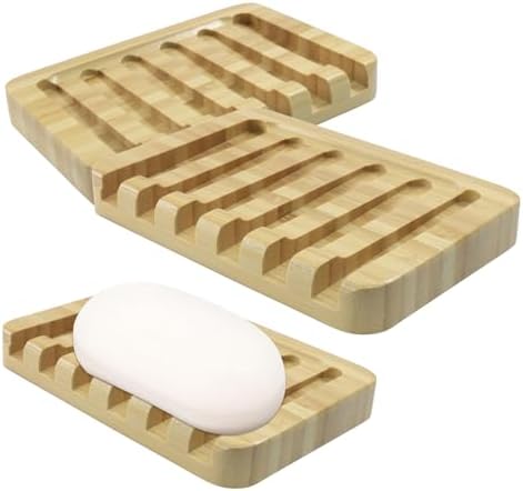 3 Pcs Bamboo Soap Dish, Wooden Color - Image 5