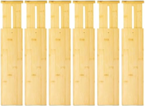 VaeFae 6 Pack Bamboo Drawer Dividers, 4" High Adjustable 16.6" - 21.8" Clothes Drawer Organizers, Expandable Separators for Bedroom/Bathroom/Kitchen/Office Storage by VaeFaeDirect