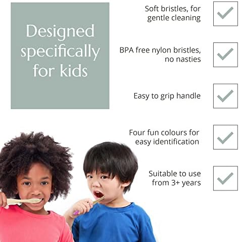 Wild & Stone Organic Children's Bamboo Toothbrush | 4 Pack Candy Colour | Soft Fibre Bristles | 100% Biodegradable Handle | BPA Free | Vegan Eco Friendly Kids Toothbrushes - Image 2