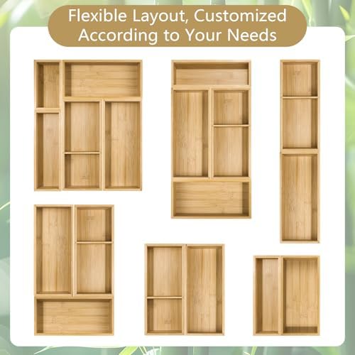 5 Pack Bamboo Drawer Organizer Set, Multi-Use Junk Drawer Organizer for Bathroom, Kitchen, Office, Jewelry, Makeup - Image 7