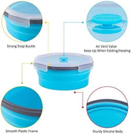 Collapsible Food Storage Containers with Airtight Lid, 40.5 oz, Kitchen Stacking Silicone Collapsible Meal Prep Container Set for Leftover, Microwave Freezer Dishwasher Safe, 4 Colors Round, Set of 4 - Image 4