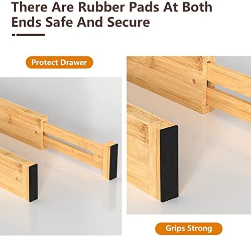 DUCOO 4 PCS Drawer Divider, 17"-22" Adjustable Bamboo Drawer Dividers Organizers, Expandable Separators for Kitchen, Clothes, Dressers, Home, Office - Image 3