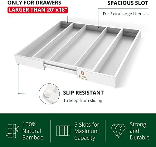 ROYAL CRAFT WOOD Luxury Bamboo Kitchen Drawer Organizer - Silverware Organizer - Utensil Holder and Cutlery Tray with Grooved Drawer Dividers for Flatware and Kitchen Utensils (5 Slot, White) - Image 4